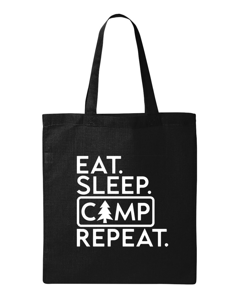Tee Shirt Printed Adventure Designs - OUTDOOR CAMPING Everything Camping BW Eat. Sleep. Camp. Repeat - Image 5