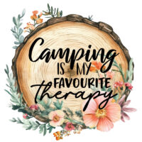Ceramic Mug Printed 1 Design OUTDOOR CAMPING Wood Slice with Flowers CAMPING IS MY FAVOURITE THERAPY 15 oz Mug FREE Namedrop *minimum order 6 mugs* (order in increments of 6) - Image 3