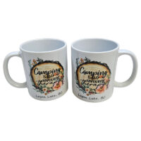 Alternative view of Ceramic Mug Printed 1 Design OUTDOOR CAMPING Wood Slice with Flowers CAMPING IS MY FAVOURITE THERAPY 15 oz Mug FREE Namedrop *minimum order 6 mugs* (order in increments of 6)