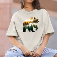 Tee Shirt Printed WILDLIFE WOODLAND ANIMALS Silhouette Bear Mountains #06