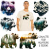 Tee Shirt Printed WILDLIFE WOODLAND ANIMALS Silhouette Bear Mountains 6 Designs Group