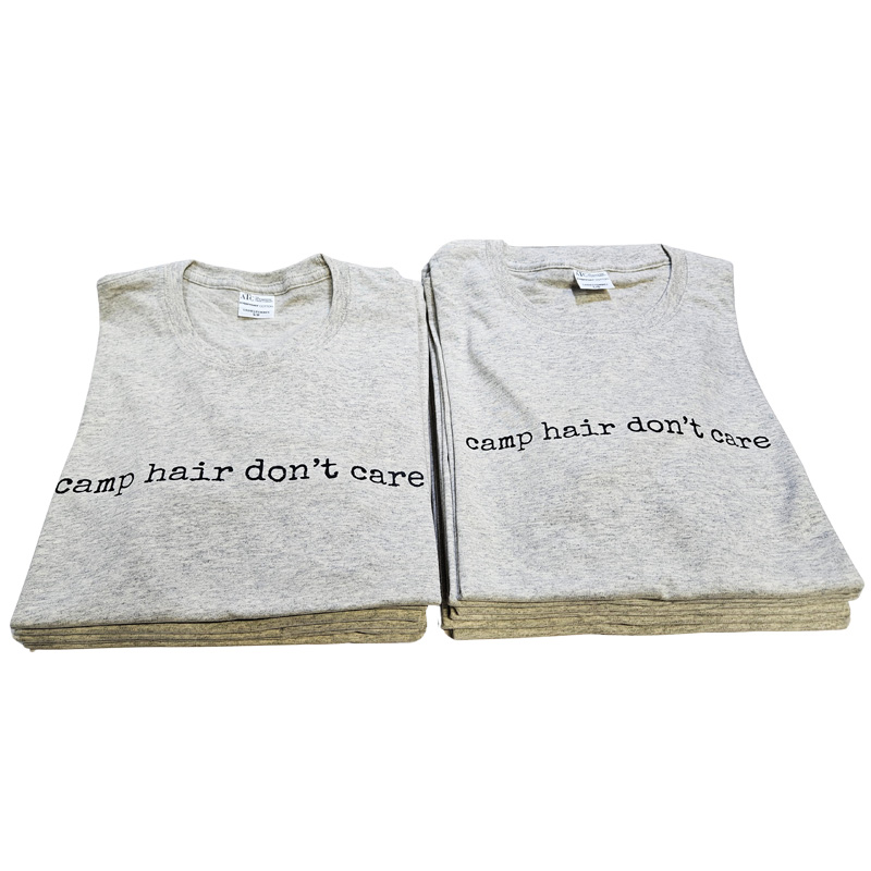 Tee Shirt Printed Adventure Designs - OUTDOOR CAMPING Edgy Minimalist BW Camp Hair Don't Care - Image 2