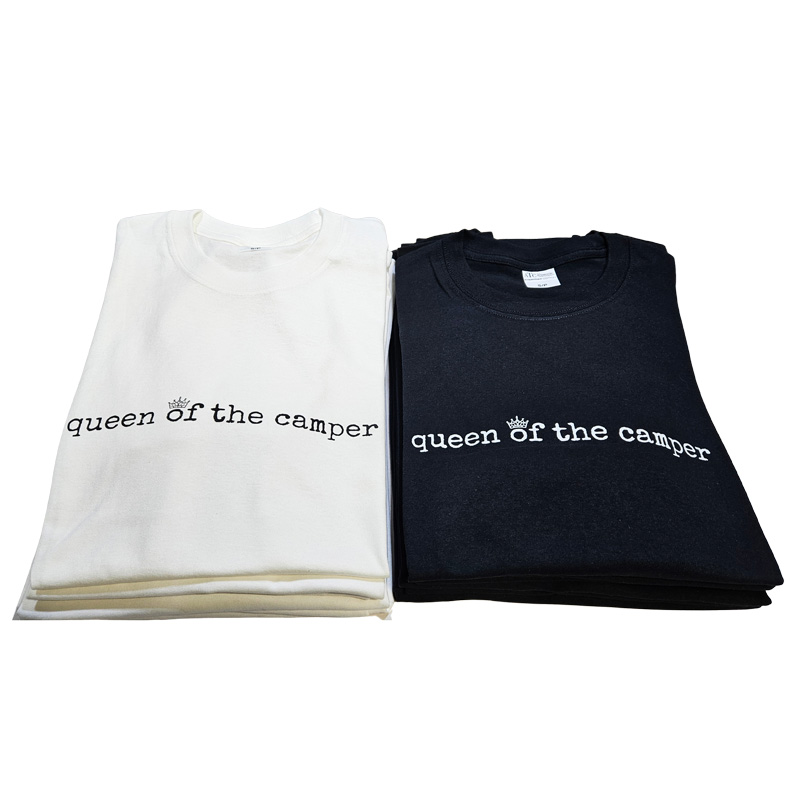 Tee Shirt Printed Adventure Designs - OUTDOOR CAMPING Edgy Minimalist BW Queen of the Camper - Image 2