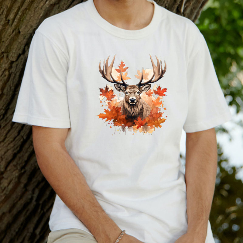Tee Shirt Printed CANADIAN WILDLIFE Woodland Animals Maple Leaves #04 - Image 2