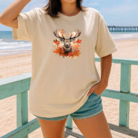 Tee Shirt Printed CANADIAN WILDLIFE Woodland Animals Maple Leaves #04