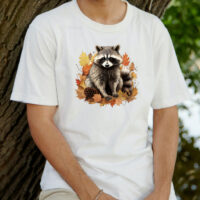 Tee Shirt Printed CANADIAN WILDLIFE Woodland Animals Maple Leaves #06