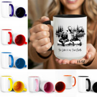 Ceramic Mug Printed True North Buddies Sketch Art Bear Moose Lake is my True North 15oz Capacity Coloured Inner & Handle (You Pick!) *minimum order 6 mugs* (order in increments of 6)