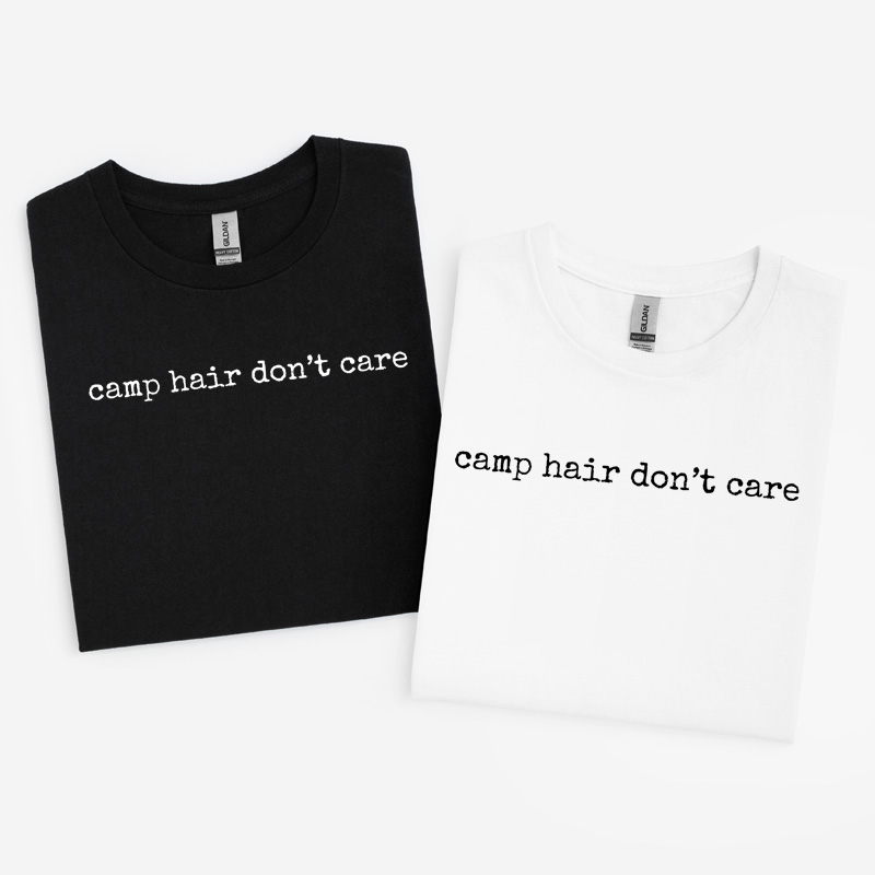 Tee Shirt Printed Adventure Designs - OUTDOOR CAMPING Edgy Minimalist BW Camp Hair Don't Care - Image 4